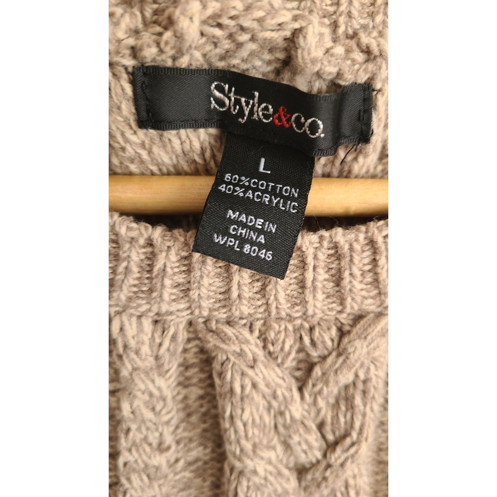 Style & Co Womens Cable Knit Sweater Dress Taupe Short Sleeve Pockets Size xs/s - Picture 2 of 5